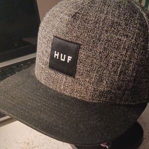 HUF Black and Gray Snapback Hat with Flat Brim